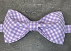 New Custom Mens Gingham Bow Tie Pre-tied Adjustable Gift Purple white Check