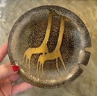 Vintage Mid Century Modern Enamel Copper Metal Abstract Giraffe Ashtray Dish Mcm