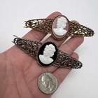 Vintage Set Of 2 Victorian Revival Cameo Ornate Metal Hair Barrettes Clips