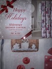 Happy Holidays Shimmer Christmas Shower Curtain Stockings Presents 70   x72   