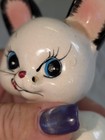 Vintage Ceramic Kitty Cat White   Black Kitten Blue Eyes Whiskers Pink Ears 