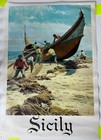 Old Vintage Big Sicily Italy Medcalf Travel Poster Fisherman Not A Reprint  