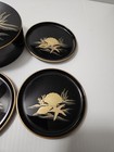 Vintage Set Of 5 Otagiri Japan Coasters Covered Dish Black Laquer Gold Seashells