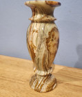 Vintage Polished Onyx Marble Natural Stone Flower Bud Vase Green Tan Brown 8 