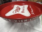 Vintage--miller High Life Beer- Metal Serving Tray Red   3 Beer Cans 