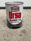 Vtg Nos Texaco Ursa Super-3 Motor Oil Full Sae-30 Hd 1 Quart Metal Tin Can Gas