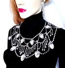 Clear Rhinestone Necklace Crystal Statement Clip Earring Set Bridal Prom Pageant
