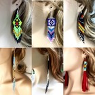 Native Style Handmade Long Beaded Drop dangle Chandelier Big Hook Earrings