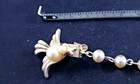 Vintage Faux Pearl Sweater Guard Clip Cardigan Chain Birds Gold Tone