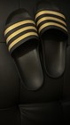 Adidas Adilette Men s Slide Sandals Black gold Striped Logo Us 8 Leather