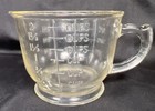 Vintage Hazel Atlas Footed Measuring mixing Cup  D Handle  Embosssed Glass