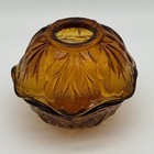 Vtg Indiana Glass Pebble Leaf Fairy Lamp Amber Gold 2pc Candle Holder No Chips