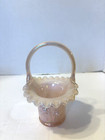 Fenton Basket Pink Iridescent With Roses