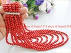 Real Narutal 8 Row 6mm Red Round Coral Bead Necklace   Bracelet 17-24 In
