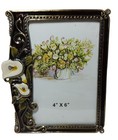 Metal Tone Enamel Frame Rhinestone Calla Lily Vine Decorative Picture Photo 4x6