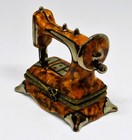 Limoges France Box - Antique Brown  wooden  Sewing Machine - Scissors Clasp