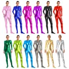 Us Women s Leotard Clubwear Rompers Front Zipper Catsuit Mock Neck Jumpsuit Yoga