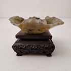 Antique Chinese Carved Agate Turtle Body Lotus Qing Dynasty On Wooden Stand 