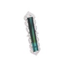 16 Carats Bi-color Tourmaline Diamond 18k White Gold Antique Style Brooch