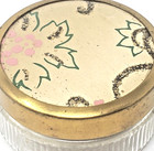 Ribbed Glass Vanity Powder Jar Metal Floral Lid Vtg