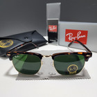 Ray-ban Rb3016 Clubmaster Sunglasses Brown Tortoise Frame Glass Green Lens 51 Mm