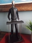  Vintage Piano Man Playing Keyboard Sculpture Music Silver black Brown Wood Base