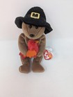 Ty Beanie Baby Plymouth Bear 2004 Thanksgiving Bear Holding Turkey Vintage Mwmt