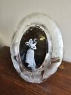 Vtg Oval Crystal Mikasa Frosted Floral Free Standing Picture Frame  Wedding 