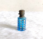 Antique Victorian Aqua Blue Glass Golden Work Brass Cap Perfume Bottle Old Gl991