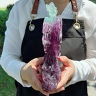 3 2lb Natural Top Fluorite Quartz Carved Phoenix Skull Crystal Reiki G8015