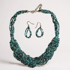Turquoise And Brown Glass Seed Bead Beaided Necklace Earring Set