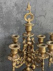 Rare Pair Of 18  Antique French Rococo Gold Gilt Brass 5 Arms Cherub Candelabras
