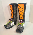 December Diamonds Witch Boots Halloween Decor 15  Black Orange Foam Fabric Set 2