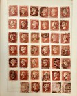 77 Great Britain Penny Red Stamps 1864 Unchecked Plates Hinged On Paper Used