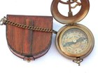Vintage Maritime Pocket Sundial Nautical Brass Compass With  Case Christmas Gift