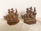 Vintage Sailing Ship Bookends Cast Iron Bronze Pirate Nautical Decor Patina