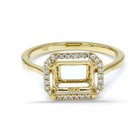 10x8mm Emerald Cut Semi Mount Ring 925 Sterling Silver Gold Plated Halo Setting