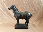 Metal Horse Figurine Statue On Base  Dark Finish With Tack saddle Detail