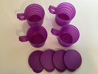 Tupperware Lot 4 New Impressions 12 Oz Mugs Fuchsia Kiss Pink W  Drip Less Lids