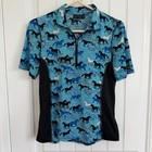 Kerrits Womens Blue Horse Print Quarter Zip Short Sleeve Riding Top Small