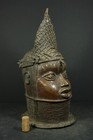  African Benin Bronze Oba King Head - Nigeria  Tribal  Art Crafts