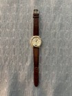 Vintage 80s Era Fossil Moon Phase Gold-toned Quartz Watch W brown Leather Strap