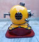 Brass Yellow Finish Mark V Us Navy Scuba Diving Divers Helmet W wooden Base