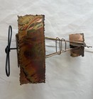 Vintage Copper Biplane Airplane Music Box Handmade Torch Cut Metal Wind-up Works