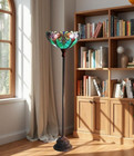 Tiffany Style Victorian Stained Glass Floor Torchiere Lamp - Green  Hand-crafted