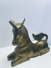 Vintage Large Brass Unicorn Sculpture Laying Down Mythical Magical Unicorn