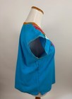 Aqua Blue Cotton Hand Embroidered Mexican Peasant Top Women s M l