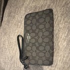 Coach Signature Logo Zip-around Wristlet Wallet Black Gray Organizer Women