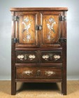 19 2  Chinese Huang Huali Wood Inlay Shell Flower Bird Pattern Furniture Cabinet