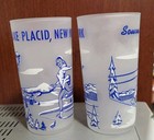 Souvenir Of Lake Placid  New York  2 Vintage Frosted Glasses 4 75   Skiing Skate